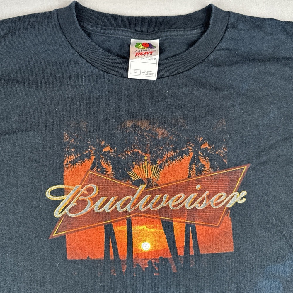 Budweiser Beer Sunset Palm Trees T-Shirt Vintage 2000s Y2K Black XL